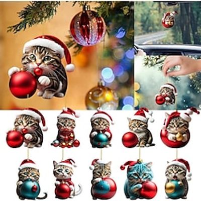 1pc Christmas Tree Cat Hanging Decorations Cute Cat Christmas Ornament 2023 New 2D Acrylic Cat Crafts Hanging Ornament New Year Festive Party Supplies Room Hanging Decor for Cat Lover Winter Gifts Lightinthebox