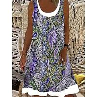 Women's Plus Size Curve Tank Dress Graphic Midi Dress Sleeveless U Neck African Daily Light Yellow Deep Purple Summer XL 2XL 3XL 4XL 5XL Lightinthebox