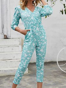 Fashion floral V-neck waistband jumpsuit