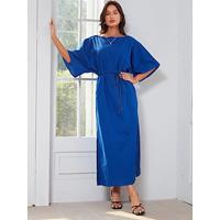 Cotton and Linen Belted Off Shoulder Maxi Dress