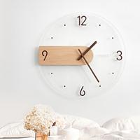 Modern Round Wood Wall Clock License Silent Decorative Clock Acrylic Clear Surface Wall Clock Battery Operated for Home Bedroom Kitchen School Office 16 Inch Lightinthebox - thumbnail