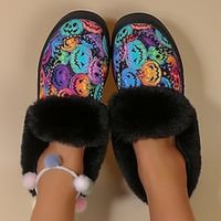 Women's Boots Slip-Ons Snow Boots Animal Print Plus Size Party Halloween Fleece Lined Booties Ankle Boots Winter Flat Heel Round Toe Gothic Plush Casual Walking Elastic Fabric Loafer Cartoon Black Lightinthebox - thumbnail