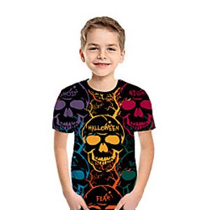 Kids Boys' T shirt Tee Short Sleeve Skulls 3D Print Graphic Black Children Tops Summer Active Daily Wear Halloween Regular Fit 3-12 Years Lightinthebox