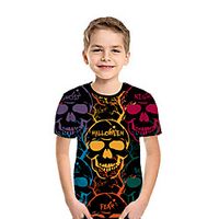 Kids Boys' T shirt Tee Short Sleeve Skulls 3D Print Graphic Black Children Tops Summer Active Daily Wear Halloween Regular Fit 3-12 Years Lightinthebox - thumbnail