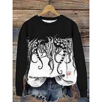 Women's Sweatshirt Pullover Graphic Active Sportswear Print Black Casual Sports Round Neck Long Sleeve Top Micro-elastic Fall  Winter Lightinthebox - thumbnail