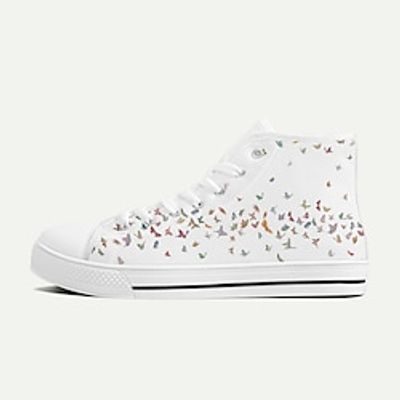 Women's Sneakers Print Shoes Canvas Shoes Daily Butterfly Flat Heel Fashion Classic Casual Canvas Lace-up White Lightinthebox