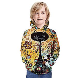 Kids Boys' Hoodie  Sweatshirt Long Sleeve Cat 3D Print Floral Animal Unisex Yellow Children Tops Summer Active Daily Wear Regular Fit 3-13 Years Lightinthebox