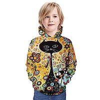 Kids Boys' Hoodie  Sweatshirt Long Sleeve Cat 3D Print Floral Animal Unisex Yellow Children Tops Summer Active Daily Wear Regular Fit 3-13 Years Lightinthebox - thumbnail