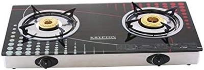 Krypton Tempered Glass Double Gas Burner-(BLack)-(KNGC6014)