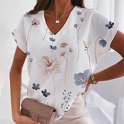Women's T shirt Tee Blouse White Yellow Light Green Floral Print Short Sleeve Casual Holiday Basic V Neck Regular Floral S miniinthebox Women's T shirt Tee Blouse White Yellow Light Green Floral Print Short Sleeve Casual Holiday Basic V Neck Regular Floral S miniinthebox