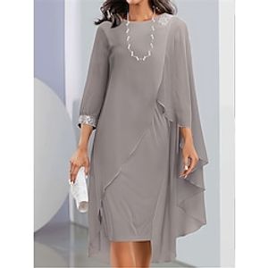 Women's Party Dress Cocktail Dress Wedding Guest Dress Midi Dress Gray 34 Length Sleeve Pure Color Sparkly Glitter Sequins Spring Fall Winter Crew Neck Fashion Wedding Guest Summer Dress 2023 Lightinthebox