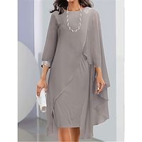 Women's Party Dress Cocktail Dress Wedding Guest Dress Midi Dress Gray 34 Length Sleeve Pure Color Sparkly Glitter Sequins Spring Fall Winter Crew Neck Fashion Wedding Guest Summer Dress 2023 Lightinthebox - thumbnail