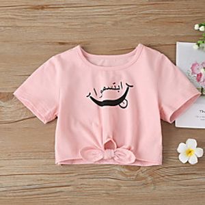 Kids Girls' Blouse Short Sleeve Cartoon Print Blushing Pink Children Tops Fall Summer Basic Daily Wear Regular Fit 1-5 Years Lightinthebox