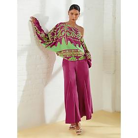 Satin Floral Top Solid Color Pants Two-piece Set