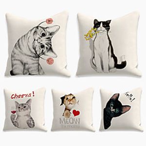 Cushion Cover 5PCS Linen Soft Print Square Throw Pillow Cover Cushion Case Pillowcase for Sofa Bedroom 45 x 45 cm (18 x 18 Inch) Superior Quality Mashine Washable Lightinthebox