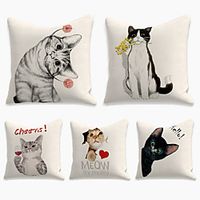 Cushion Cover 5PCS Linen Soft Print Square Throw Pillow Cover Cushion Case Pillowcase for Sofa Bedroom 45 x 45 cm (18 x 18 Inch) Superior Quality Mashine Washable Lightinthebox - thumbnail