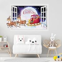 Elk Santa Scene Wall Stickers, 3D Christmas Fake Window Mural, Wall Decals for Living Room, Bedroom, Dining Room Home Window Landscape Wall Decor, Peel and Stick Removable,70x50cm Lightinthebox - thumbnail