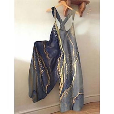 Women's Overall Print Color Block U Neck Streetwear Daily Vacation Regular Fit Sleeveless Black Navy Blue Royal Blue S M L Summer miniinthebox