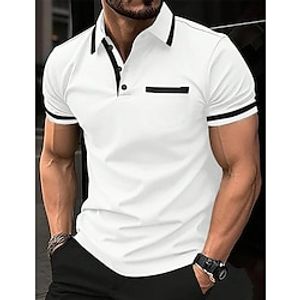 Men's Polo Shirt Button Up Polos Casual Sports Lapel Short Sleeve Fashion Basic Color Block Patchwork Pocket Summer Regular Fit Navy White Wine Blue Gray Polo Shirt Lightinthebox