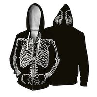 Men's Unisex Full Zip Hoodie Jacket Black Hooded Graphic Prints Skeleton Zipper Print Sports  Outdoor Daily Sports 3D Print Basic Streetwear Casual Spring   Fall Clothing Apparel Hoodies miniinthebox - thumbnail