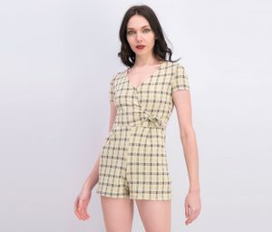 Womens Checkered Playsuit  Yellow Combo