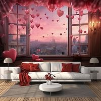 Valentine's Day Window View Hanging Tapestry Wall Art Large Tapestry Mural Decor Photograph Backdrop Blanket Curtain Home Bedroom Living Room Decoration Lightinthebox - thumbnail