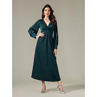 Satin Dark Green Twist Elegant Fashion Maxi Party Dress - thumbnail