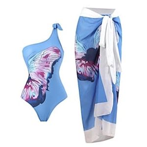 Women's Swimwear One Piece Beach Bottom Normal Swimsuit 2 Piece Printing Butterfly Blue Bodysuit Bathing Suits Sports Beach Wear Summer miniinthebox