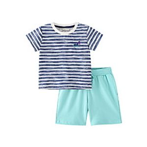 Kids Boys' T-shirt  Shorts 2 Pieces Short Sleeve Blue Stripe Print Basic Regular 3-8 Years Lightinthebox