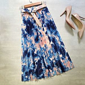 Women's Holiday Vacation Basic Streetwear Capris Skirts Tie Dye Pleated Print Blue Purple Blushing Pink miniinthebox