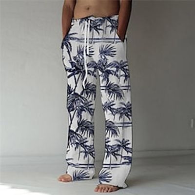 Men's Fashion Designer Straight Trousers 3D Print Elastic Drawstring Design Front Pocket Pants Casual Daily Graphic Prints Coconut Tree Comfort Soft Mid Waist Dark Blue S M L XL XXL Lightinthebox