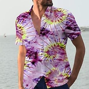 Men's Shirt Print Tie Dye Turndown Street Casual Button-Down Print Short Sleeve Tops Casual Fashion Designer Breathable Purple Lightinthebox