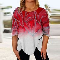 Women's Plus Size Tops Blouse Shirt Color Gradient Leaf Print Long Sleeve Round Neck Streetwear Daily Vacation Polyester Fall Winter Green Blue miniinthebox - thumbnail