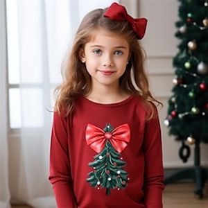 Christmas Girls' 3D Bow tie Tee Shirt Long Sleeve 3D Print Fall Winter Active Fashion Cute Polyester Kids 3-12 Years Crew Neck Outdoor Casual Daily Regular Fit miniinthebox