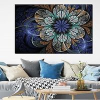 Floral Wall Art Canvas Blue and Gold Fractal Flower Prints and Posters Pictures Decorative Fabric Painting For Living Room Pictures No Frame miniinthebox