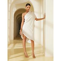 Lyocell Solid Shirred One Shoulder Asymetric Dress Lightinthebox