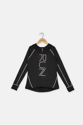 Girls Athletic Hooded Pullover Top  Black