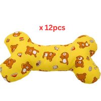 Coco Kindi Squeaky Cotton Toy Bone For Dogs - Yellow (Pack of 12)