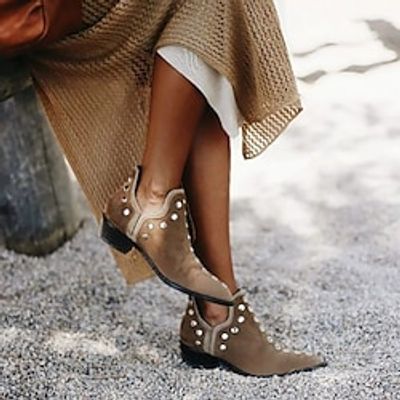 Women's Boots Biker boots Cowboy Boots Plus Size Outdoor Daily Booties Ankle Boots Rivet Button Block Heel Elegant Vintage Fashion Faux Leather Loafer Black Red Khaki miniinthebox