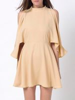 Elegant Cold Shoulder Flouncing Stand Collar Mini Dress For Women