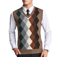 Mens Fleece Woolen Plaid Pullover V-Neck Vests