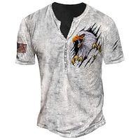 Men's Henley Shirt Tee T shirt 3D Print Graphic Eagle Plus Size Henley Daily Sports Button-Down Print Short Sleeve Tops Basic Casual Designer Big and Tall White miniinthebox - thumbnail