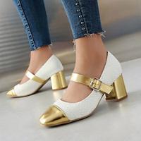 Women's Heels Sparkling Shoes Daily Buckle Chunky Heel Closed Toe Fashion Microbial Leather Ankle Strap Black Pink Beige Lightinthebox