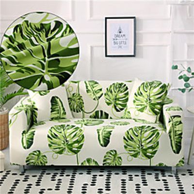 Stretch Sofa Cover Slipcover Elastic Sectional Couch Armchair Loveseat 4 or 3 seater L shape Green FloralFlower BotanicalPlants Soft Durable Washable Lightinthebox