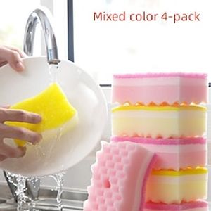 4PCS S-Shaped Wave Sponge Scouring Cloth Kitchen Cleaning Water Absorption Dishwashing Towel Descaling Wiping Cloth 4 Pieces Lightinthebox