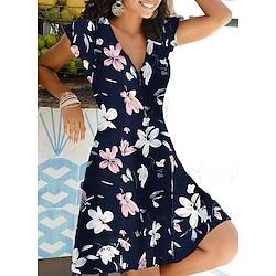 Women's V Neck Flutter Sleeve Mini Dress Short Sleeve Summer Spring Lightinthebox