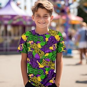Carnival Boys 3D Mask Tee Shirt Short Sleeve 3D Print Summer Spring Active Sports Fashion Polyester Kids 3-12 Years Crew Neck Outdoor Casual Daily Regular Fit miniinthebox