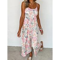 Women's Jumpsuit Print Floral Crew Neck Streetwear Street Daily Regular Fit Sleeveless Pink Blue Fuchsia S M L Summer Lightinthebox - thumbnail