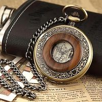Retro Flip Men's Mechanical Pocket Watch, Classic Wood Grain Carving, Hollow Student Hanging Chain Watch miniinthebox Retro Flip Men's Mechanical Pocket Watch, Classic Wood Grain Carving, Hollow Student Hanging Chain Watch miniinthebox