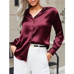 Shirt Women's Wine Plain Button Street Daily Streetwear Modern Shirt Collar Regular Fit S Lightinthebox